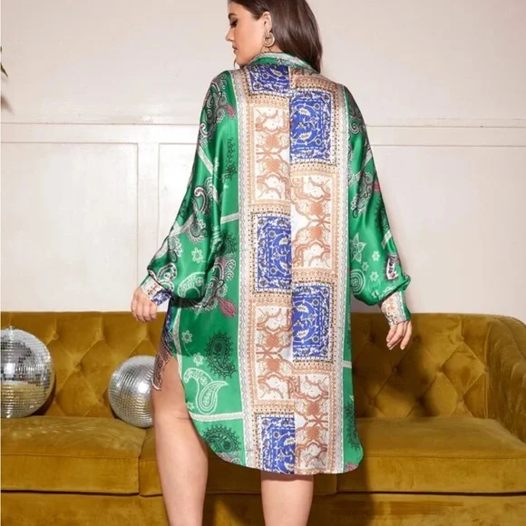 Satin Shift Shirt Dress - Picture 2 of 2